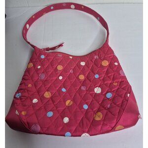 Vera Bradley Neon Pink Silk Polka Dots Handbag Shoulder Tote Purse